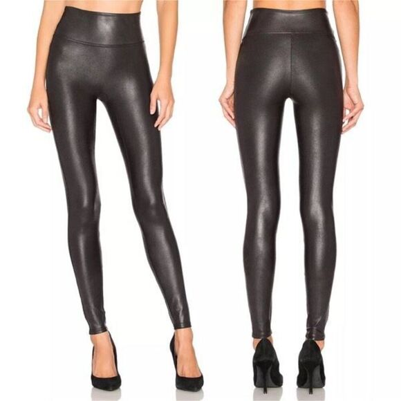 Spanx Faux Leather Leggings Compression Coated Slimming Size Size Medium Black - Picture 2 of 13